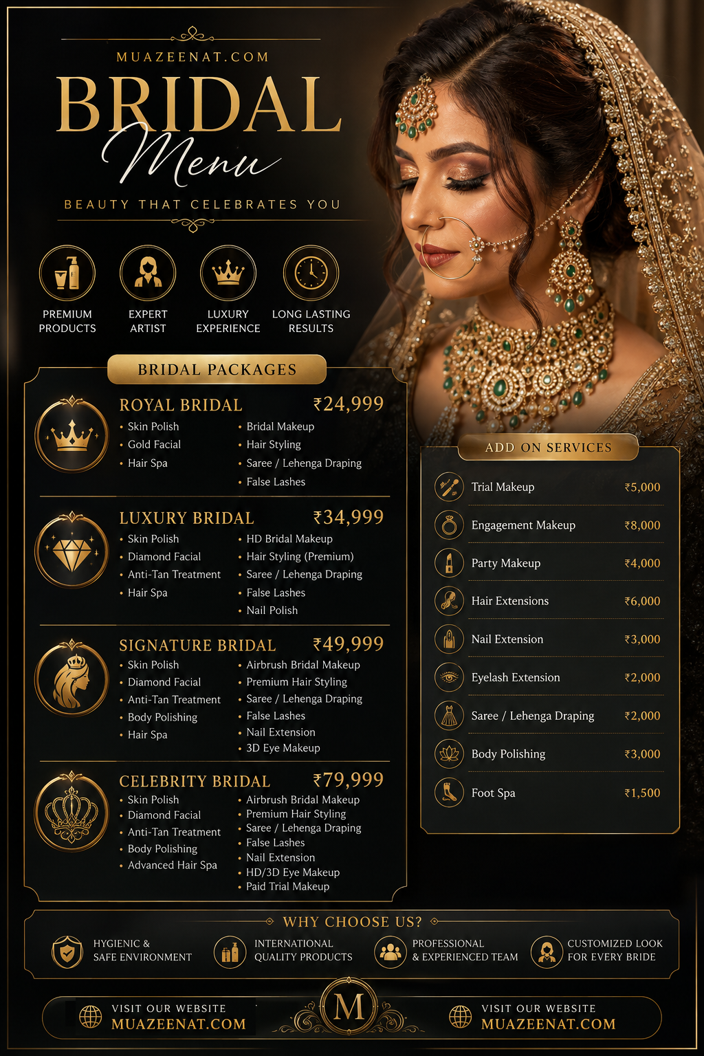 BRIDAL makeup — SERVICES MENU by MUA Zeenat