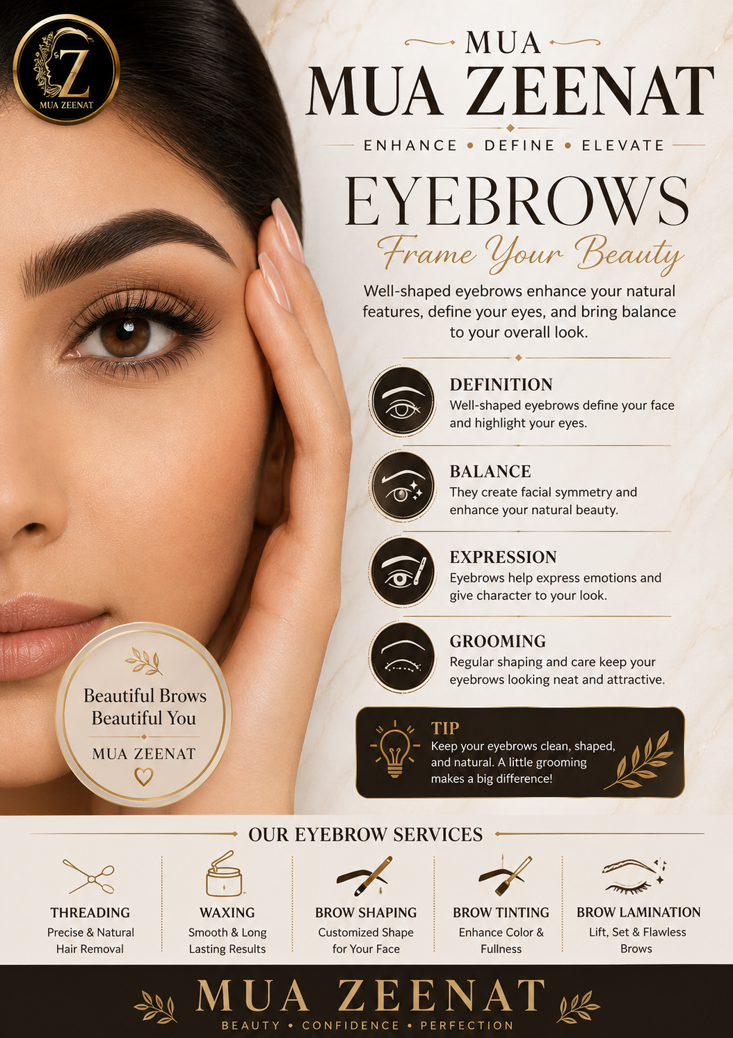 Eyebrows – MUA ZEENAT makeup — Perfectly shaped eyebrows enhance your natural beauty by framing your face, defining your eyes, and creating a balanced, polished look. At MUA ZEENAT, we specia by MUA Zeenat