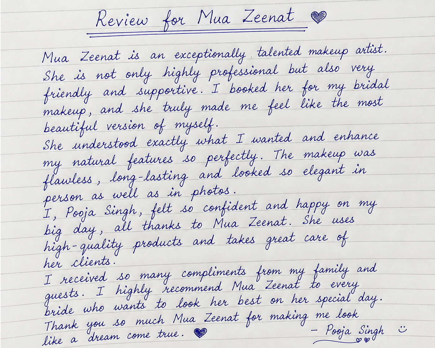 Review For Mua Zeenat makeup — Mua Zeenat Review From Pooja Singh by MUA Zeenat